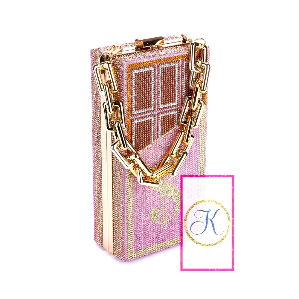 🍫 Pink Chocolate Bar Bling Clutch Minaudière Bag